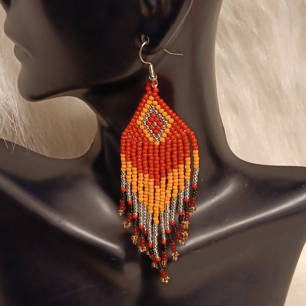 Multi Colored Beaded Dangle Earrings - image 2